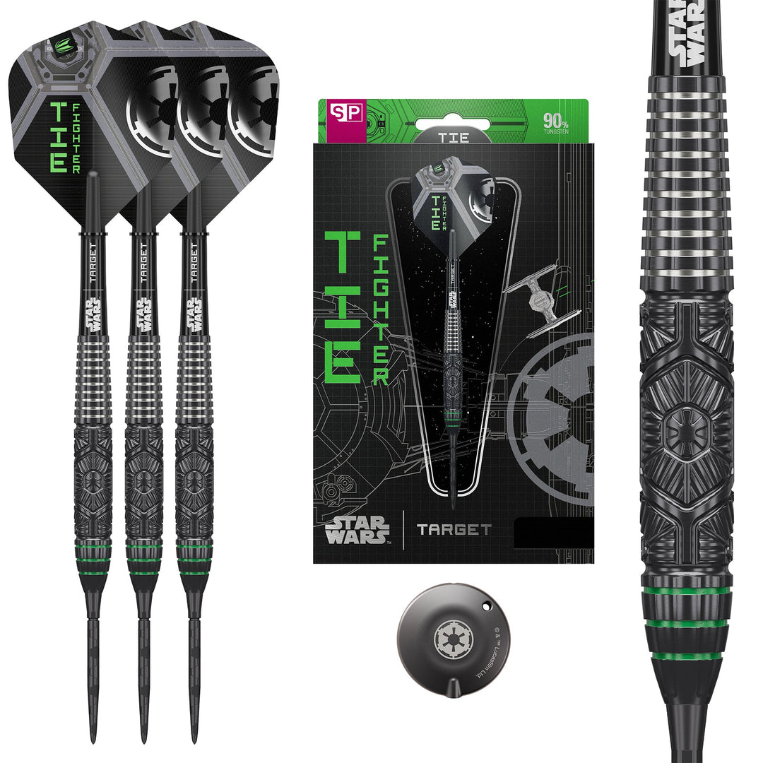 Target Tie Fighter Steel Tip Darts 90% Tungsten — set contents and packaging