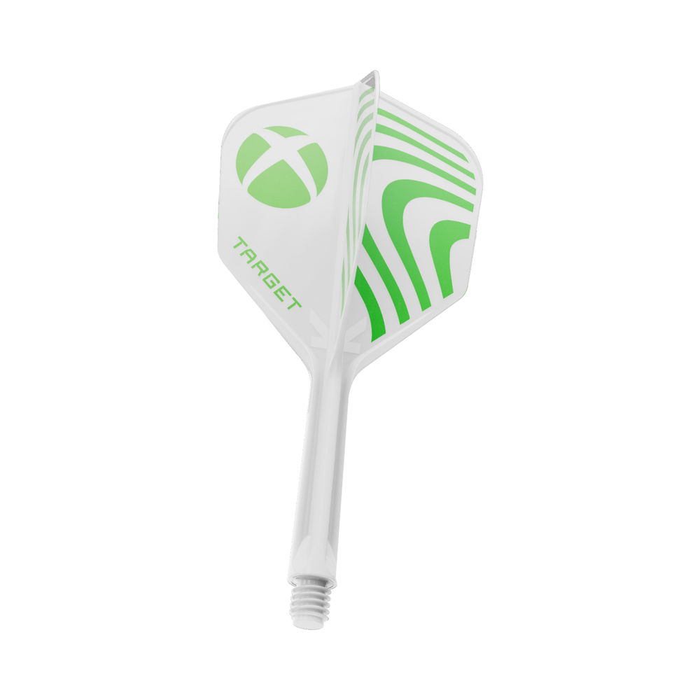 Target Xbox K-Flex No.6 integrated flight and shaft in white and green; one complete Intermediate 26mm assembly shown on white as the range representative. Sold in the listed pack quantity.