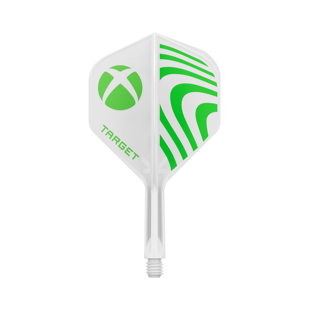 Target Xbox No.2 integrated flight and shaft, one white and green design shown on white.