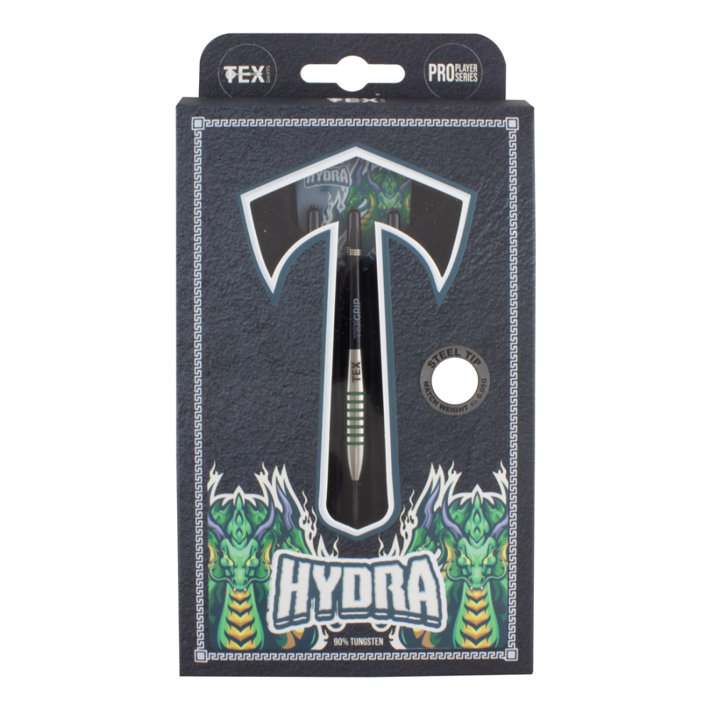 Tex Hydra Steel Tip Darts 90% Tungsten — retail packaging