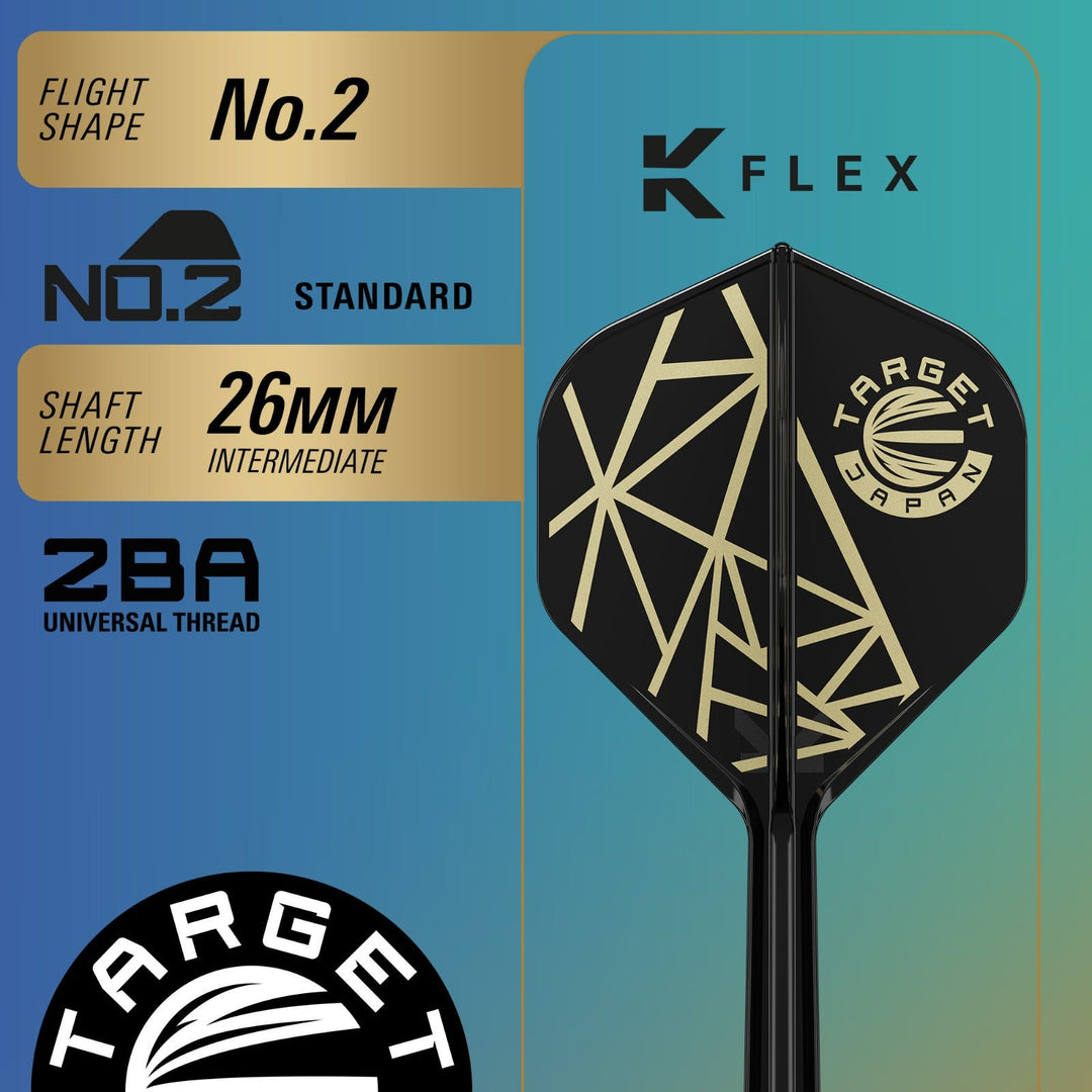 The Miracle Rising Sun Limited Edition Champions Set Steel Tip Darts - 95% Tungsten – No.2 K-Flex flight and shaft detail