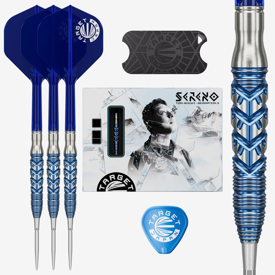 Toru Suzuki Sereno G3 Steel Tip Darts - 90% Tungsten – set of three darts and presentation packaging