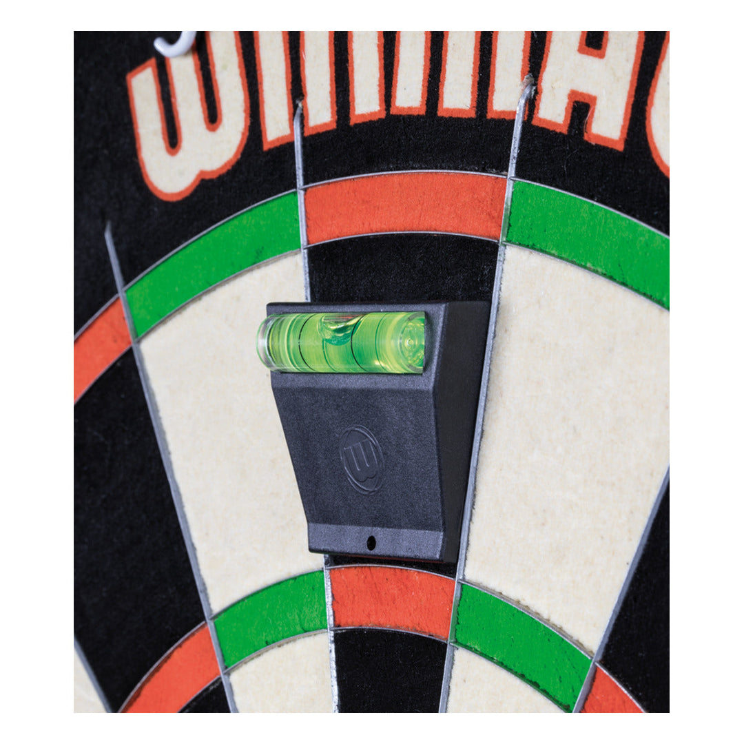 Unicorn Boardmate magnetic spirit level mounted on a dartboard spider