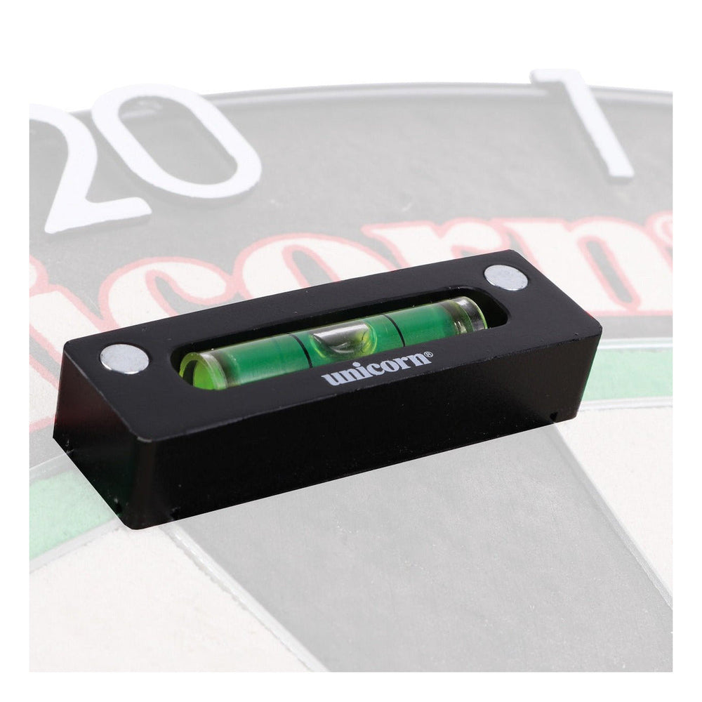 Unicorn Boardmate leveller positioned across the top of a dartboard