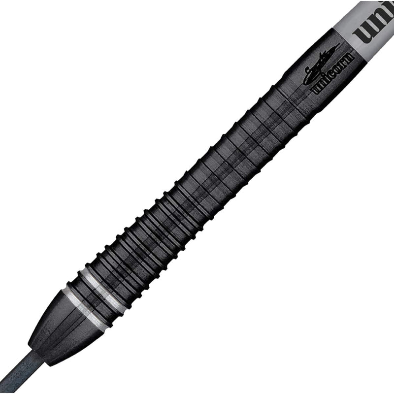 Unicorn Gary Anderson Noir Phase 6 90% Tungsten darts — barrel and grip close-up