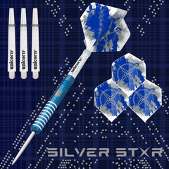 Unicorn Gary Anderson Silverstar Steel Tip Darts 80% Tungsten — flight, shaft and point details