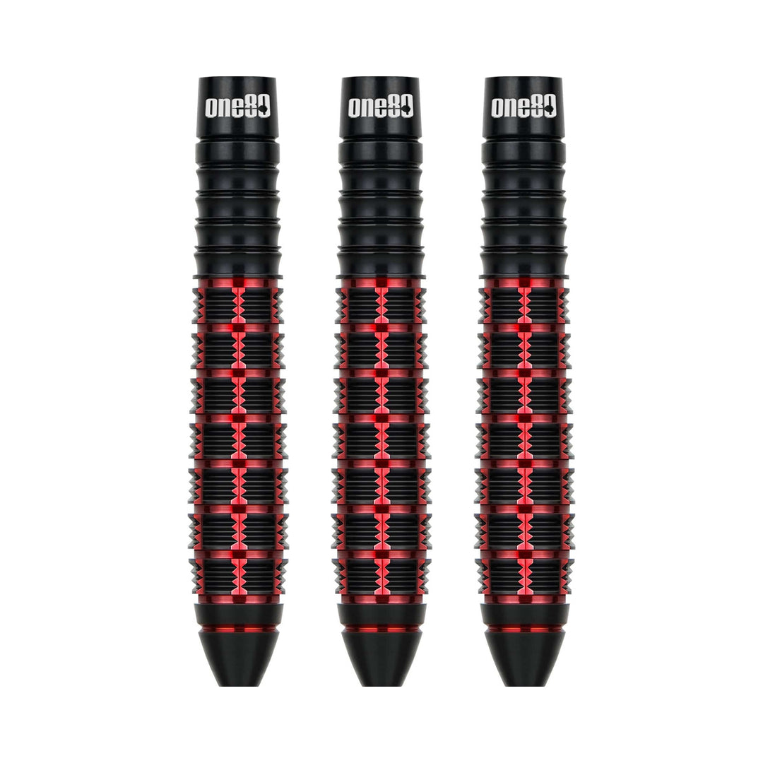 One80 Vaelkris V1 Steel Tip Darts - 90% Tungsten — three barrels, without shafts, flights or points