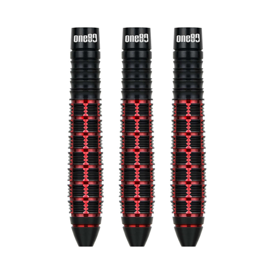 One80 Vaelkris V1 Steel Tip Darts - 90% Tungsten — three barrels, without shafts, flights or points
