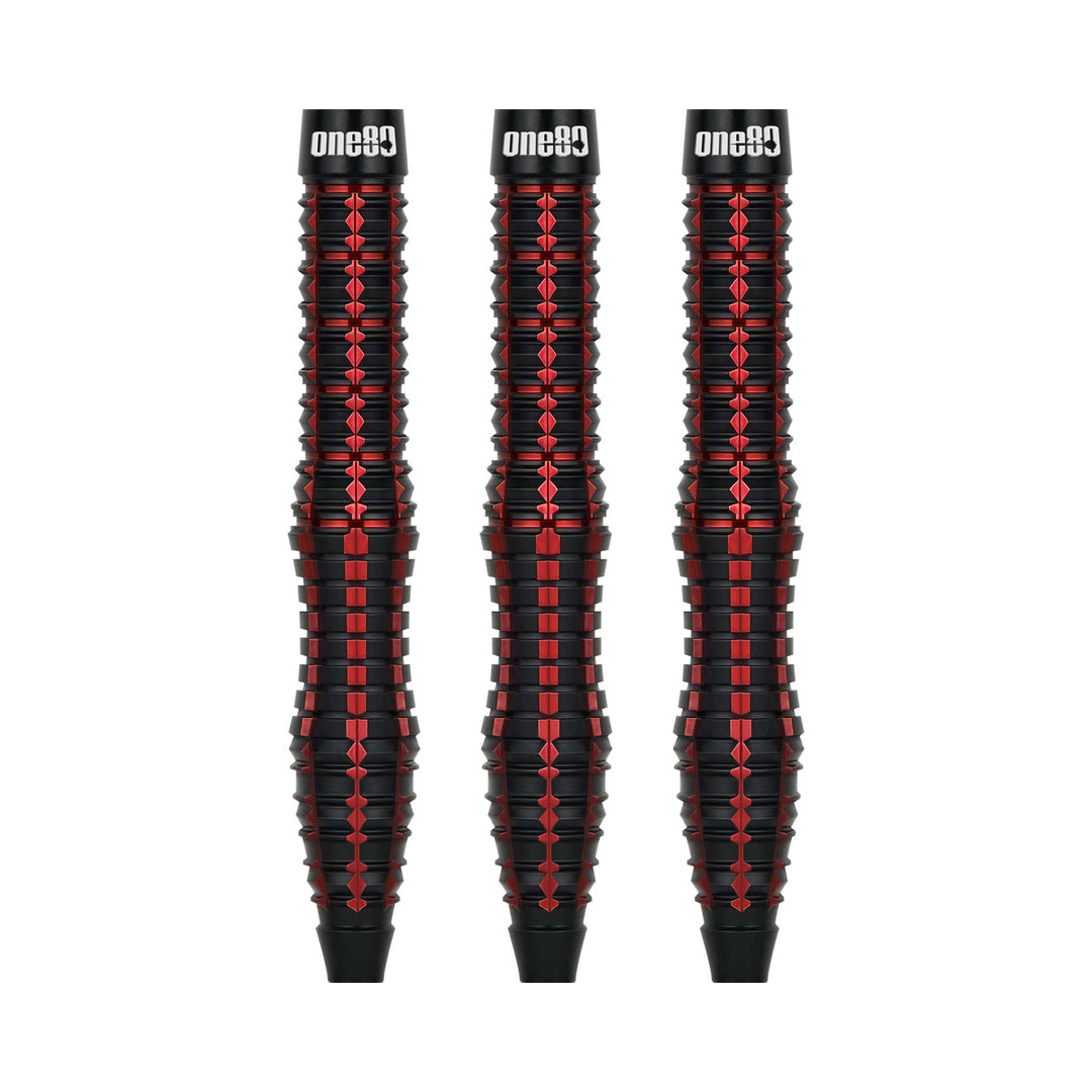 One80 Vaelkris V2 Steel Tip Darts - 90% Tungsten — three barrels, without shafts, flights or points