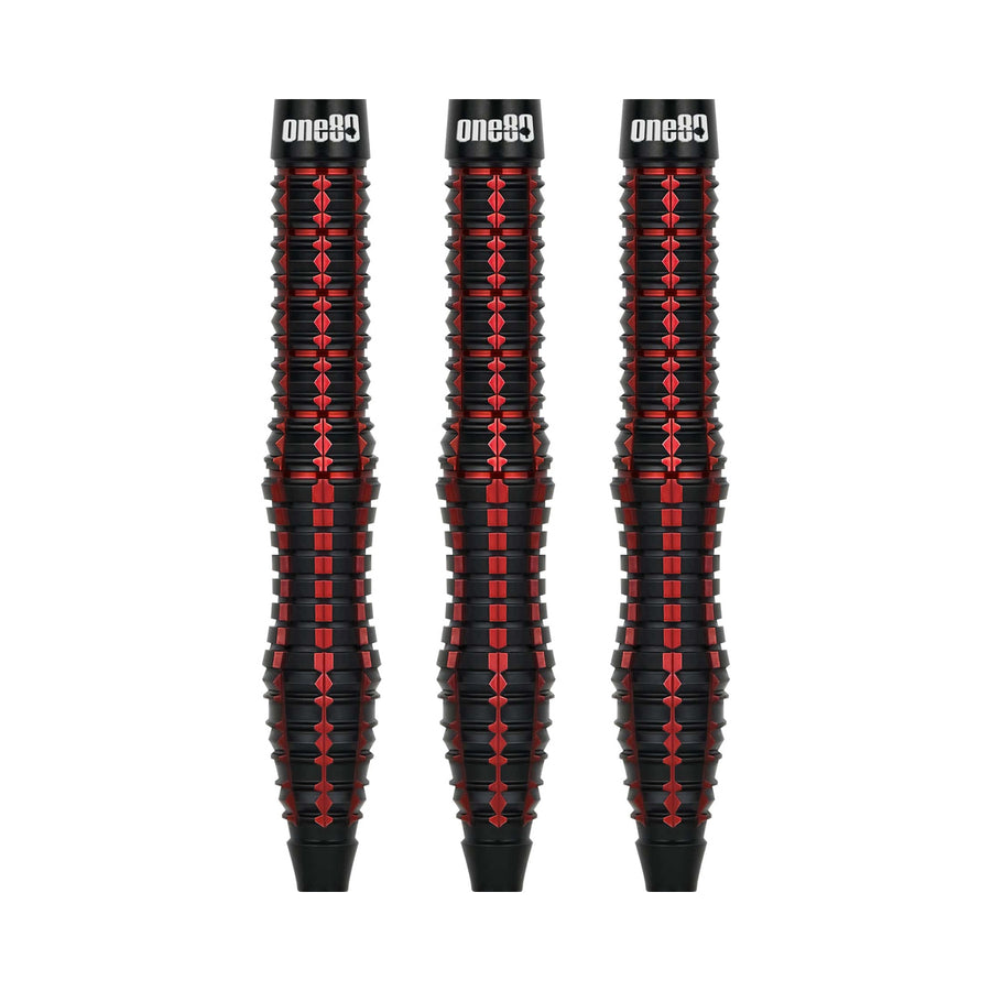 One80 Vaelkris V2 Steel Tip Darts - 90% Tungsten — three barrels, without shafts, flights or points