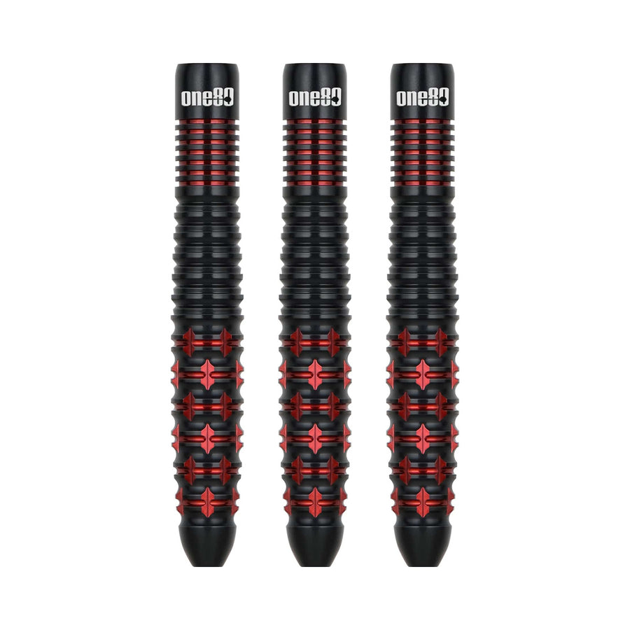 One80 Vaelkris V3 Steel Tip Darts - 90% Tungsten — three barrels, without shafts, flights or points