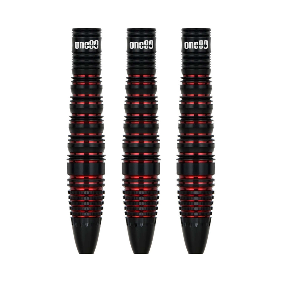 One80 Vaelkris V4 Steel Tip Darts - 90% Tungsten — three barrels, without shafts, flights or points