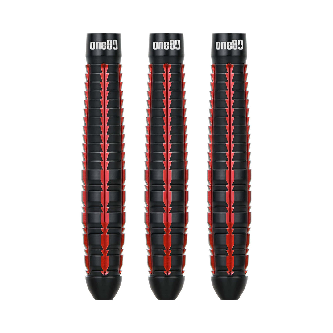 One80 Vaelkris V5 Steel Tip Darts - 90% Tungsten — three barrels, without shafts, flights or points