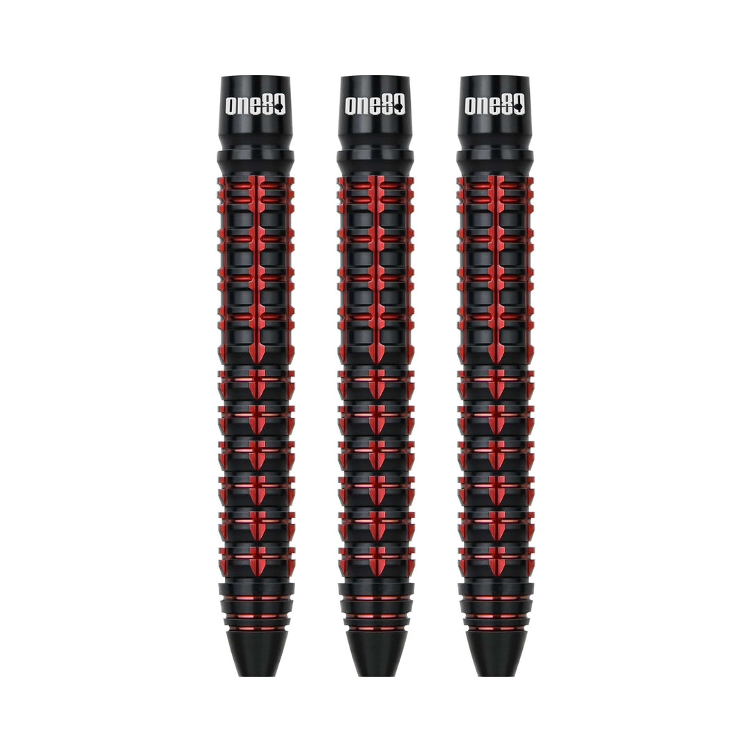 One80 Vaelkris V6 Steel Tip Darts - 90% Tungsten — three barrels, without shafts, flights or points