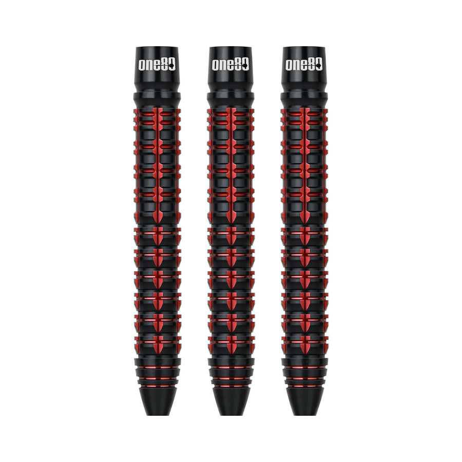 One80 Vaelkris V6 Steel Tip Darts - 90% Tungsten — three barrels, without shafts, flights or points