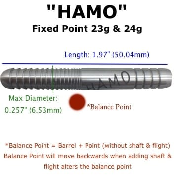 Voks Hamo fixed point steel tip dart dimensions and balance point guide