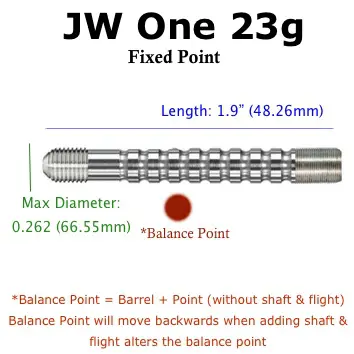 Voks Jw One darts — barrel dimensions diagram