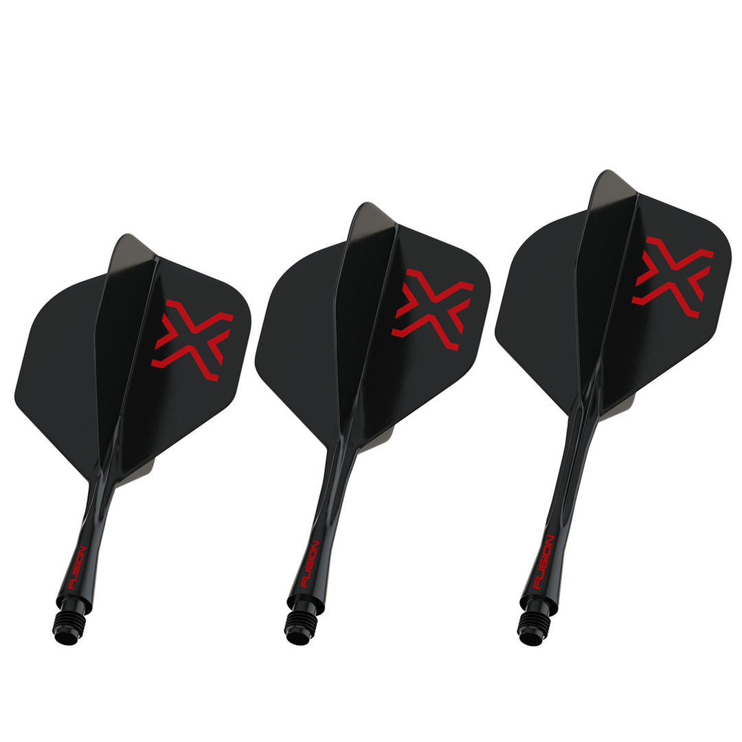 Winmau Blade X Fusion Integrated Flight And Shaft — three black flights and shafts