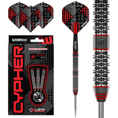 Winmau Cypher Steel Tip Darts 90% Tungsten — dart, barrel detail and packaging