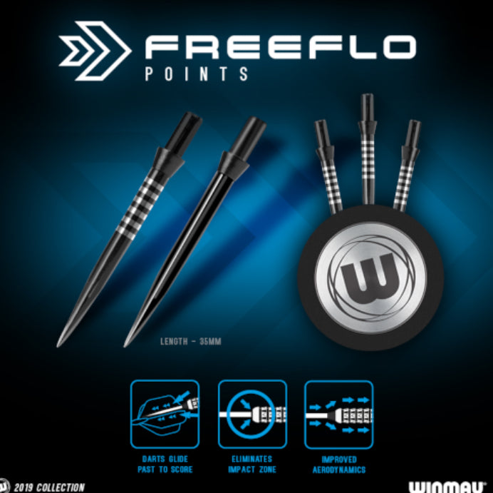 Winmau Freeflo Re Grooved Points — point design and features graphic