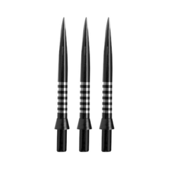 Winmau Freeflo Re-grooved Black steel tip points; three matching examples shown upright on white.