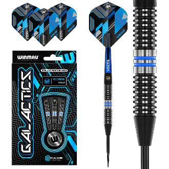 Winmau Galactics Steel Tip Darts 90% Tungsten — dart, barrel detail and packaging