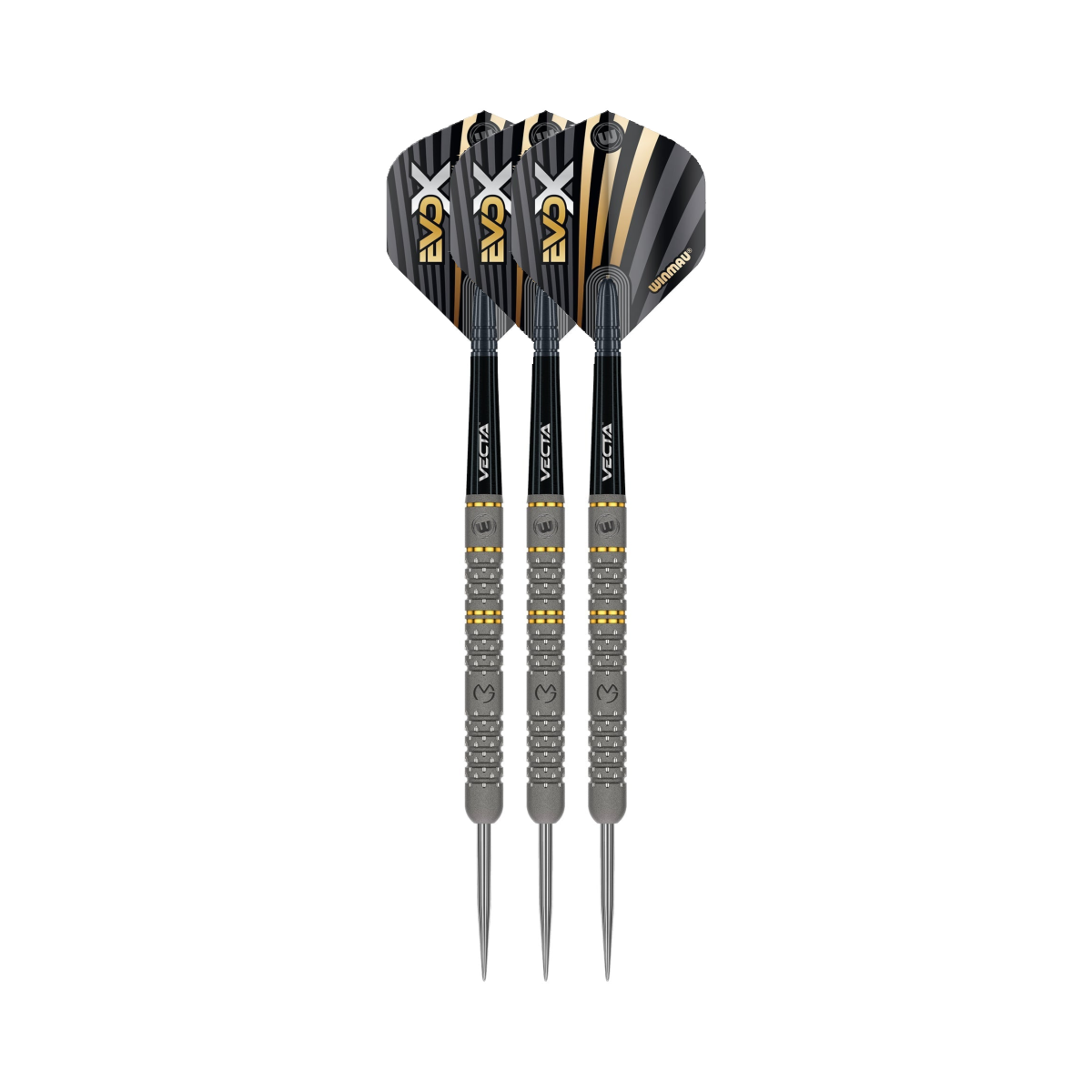 MVG EvoX Steel Tip Darts - 90% Tungsten — three barrel close-ups