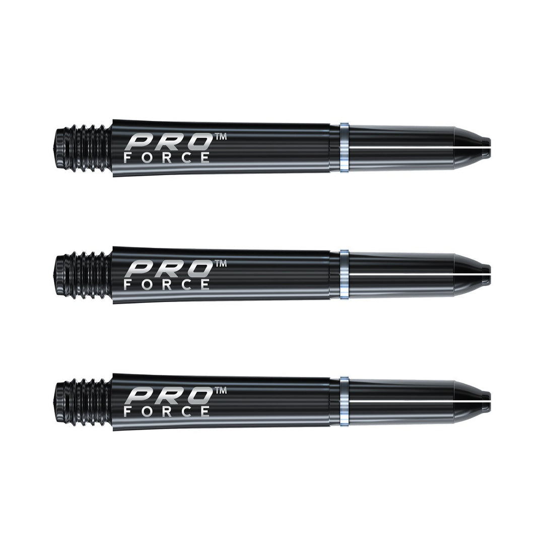 Winmau Pro Force Dart Stems — three black shafts