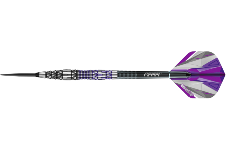 Simon Whitlock Special Edition Steel Tip Darts – assembled dart with purple and silver flight