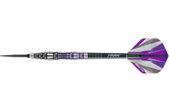 Simon Whitlock Special Edition Steel Tip Darts – assembled dart with purple and silver flight