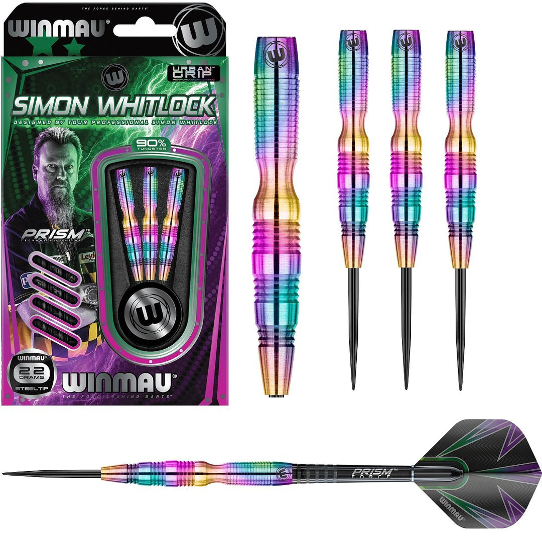 Winmau Simon Whitlock Urban Grip Steel Tip Darts 90% Tungsten — set contents and packaging