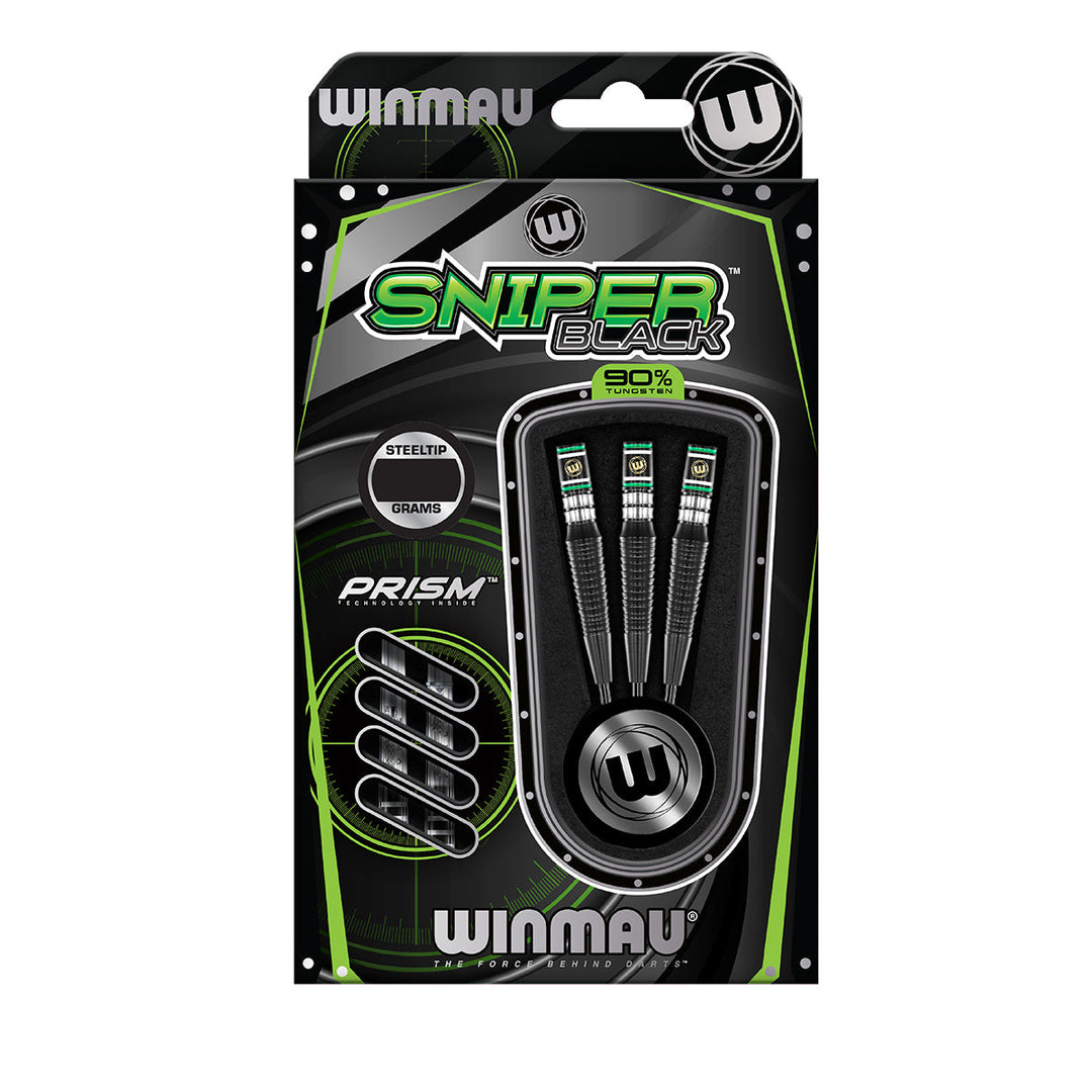 Winmau Sniper Black Steel Tip Darts 90% Tungsten — retail packaging