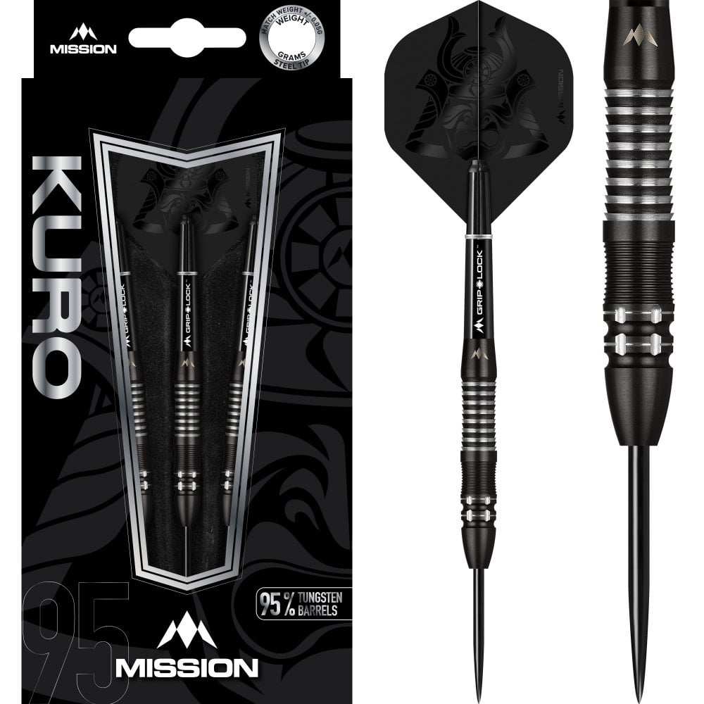 Mission Kuro M2 95% Tungsten Darts — three barrel close-ups