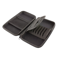 Open Tex dart case showing dart slots and internal storage pockets
