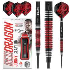 Red Dragon Jonny Clayton Special Edition 90% Tungsten Darts — dart, barrel detail and packaging