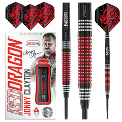 Red Dragon Jonny Clayton Special Edition 90% Tungsten Darts — dart, barrel detail and packaging