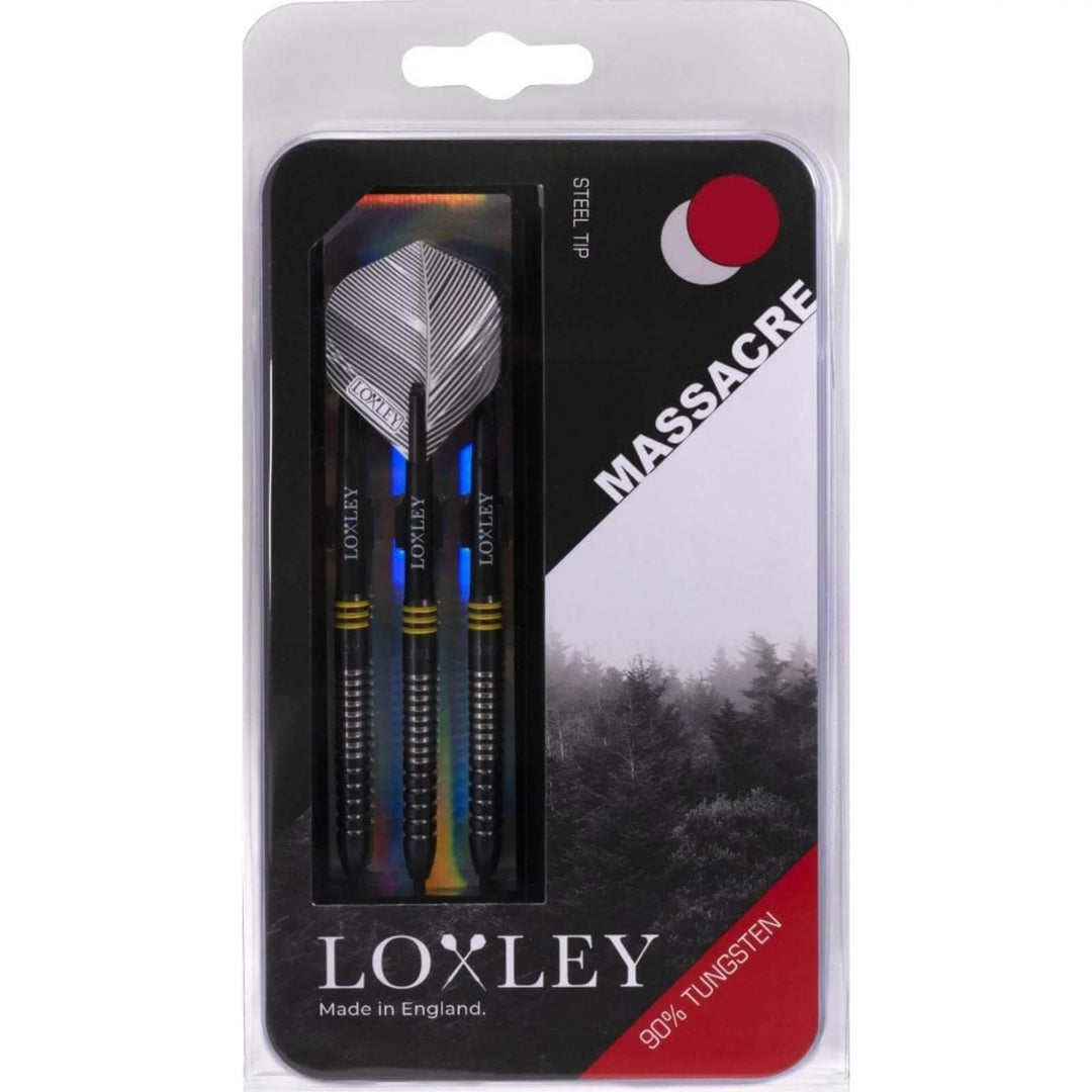 Loxley Massacre Steel Tip Darts 90% Tungsten — retail packaging