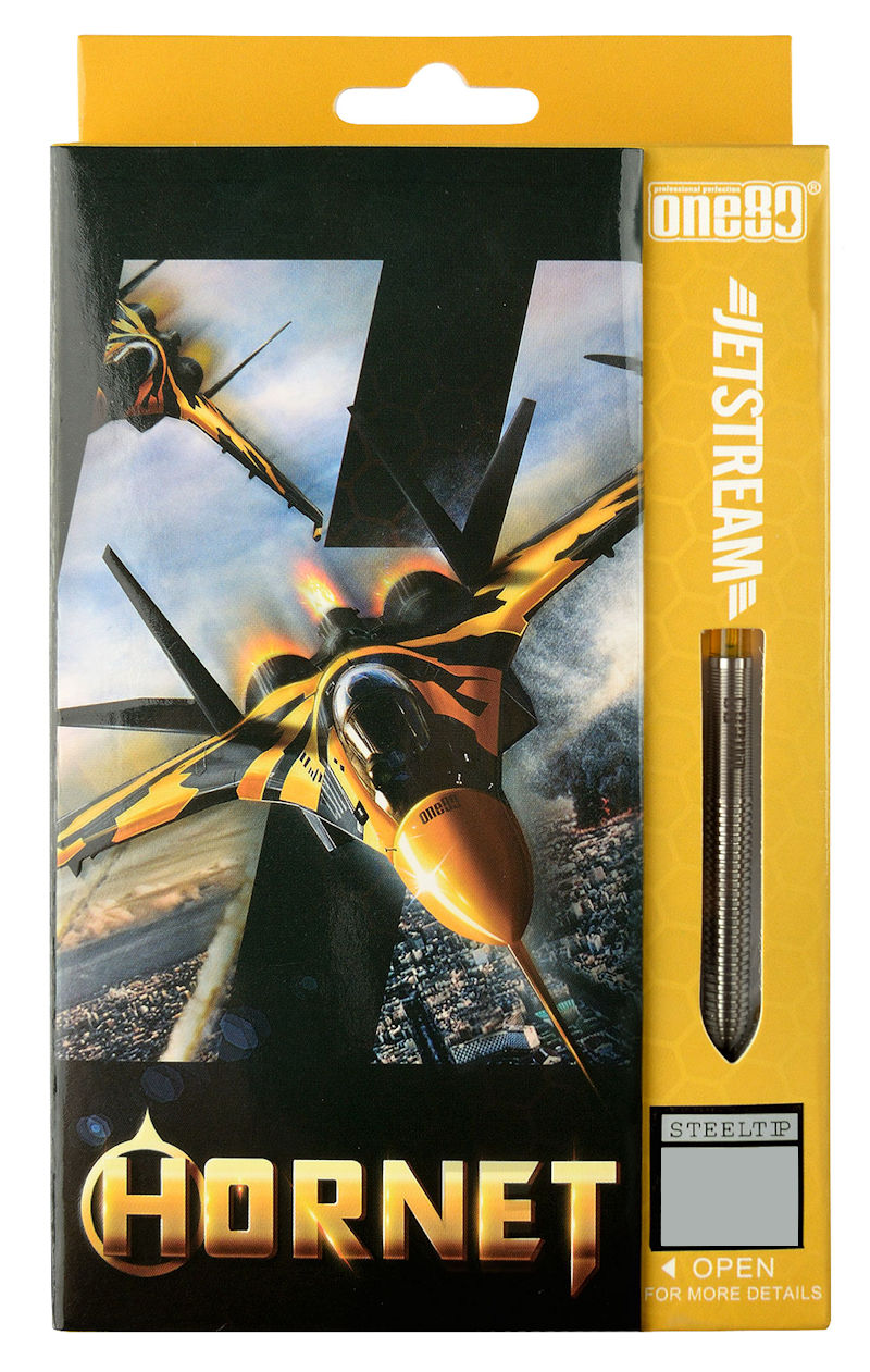 One80 Hornet Jetstream Steel Tip Darts 90% — retail packaging