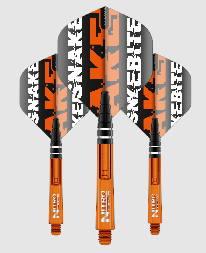 Red Dragon Peter Wright Hardcore Flight and Shaft Combo 2 — three orange flights and shafts