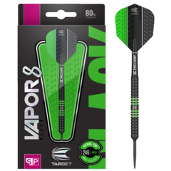 Target Vapor8 Black/Green Swiss 80% Tungsten Darts — dart and packaging