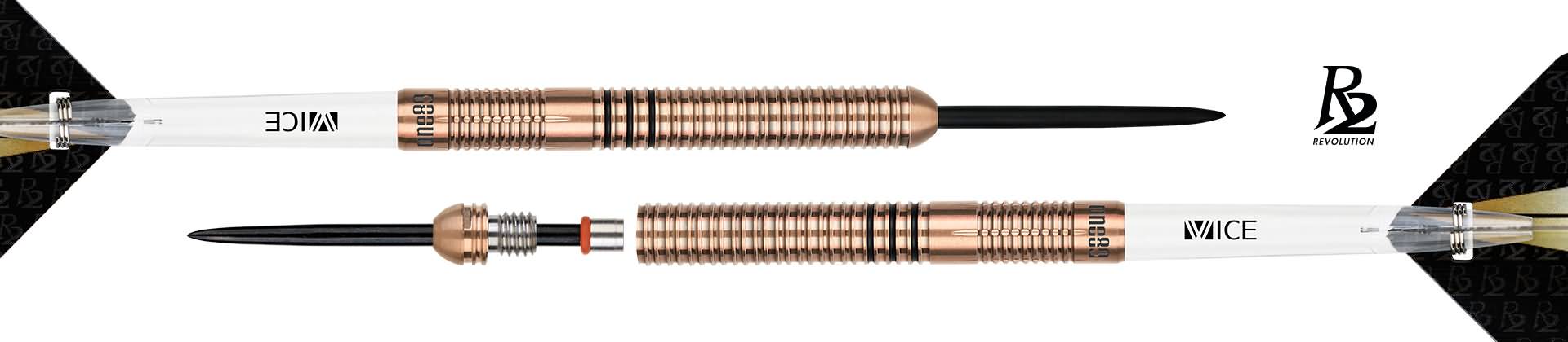 R2 Revamp Steel Tip Darts - 90% Tungsten — three barrel close-ups