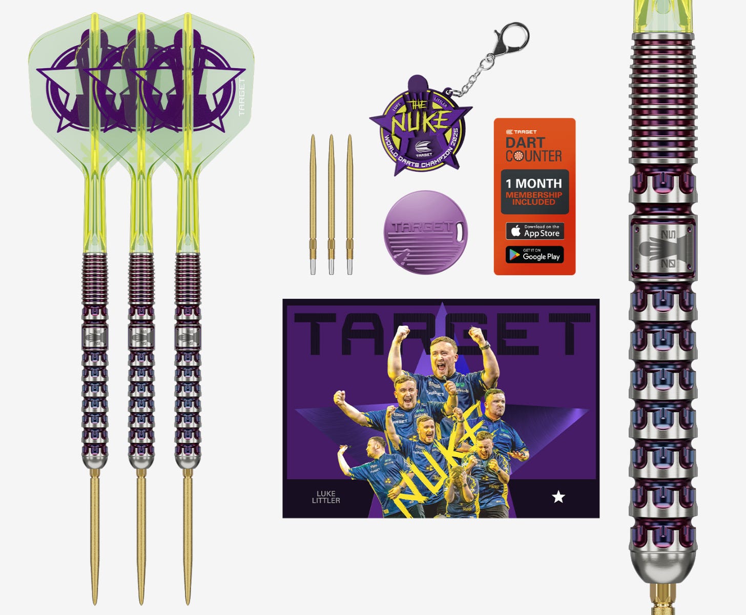 Luke Littler World Champion Steel Tip Darts - 90% Tungsten — three barrel close-ups