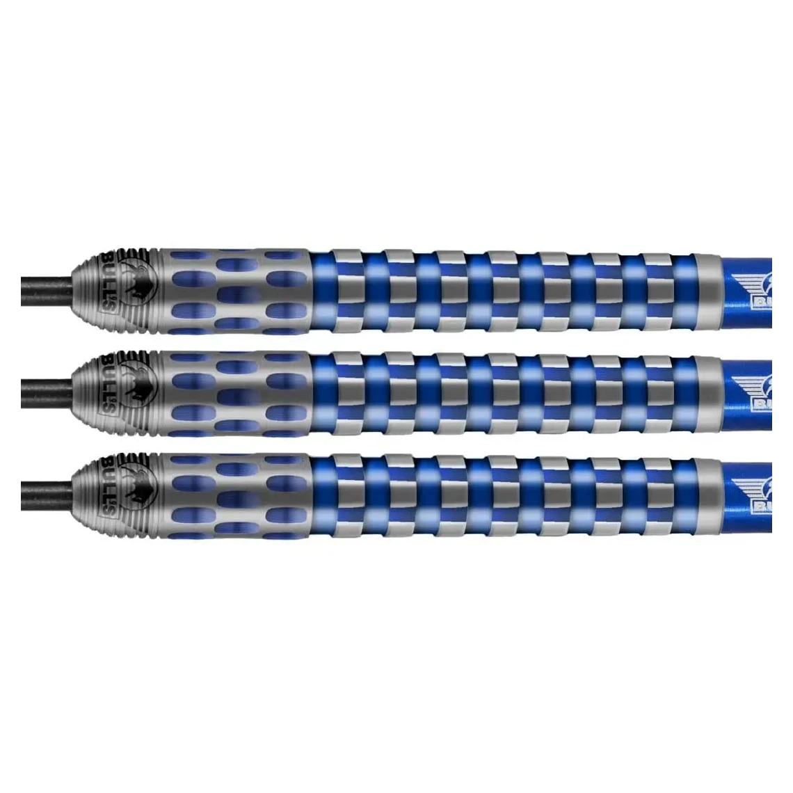 Blue Pegasus Style C Steel Tip Darts - 95% Tungsten — three barrel close-ups