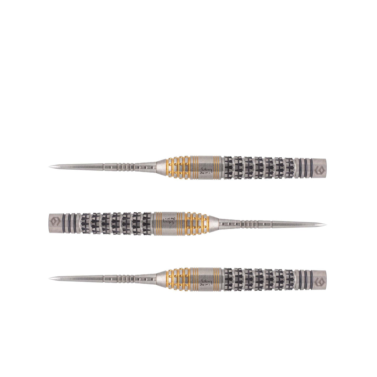 Han Silver & Gold Steel Tip Darts - 90% Tungsten — three barrel close-ups