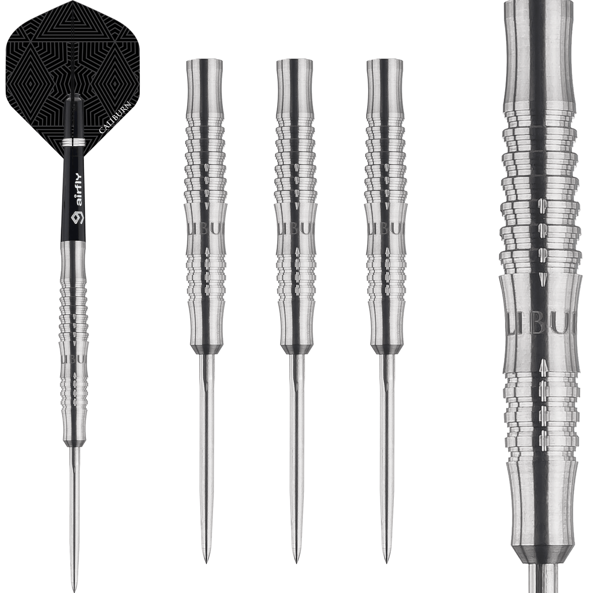Hunt H2 Steel Tip Darts - 90% Tungsten — three barrel close-ups