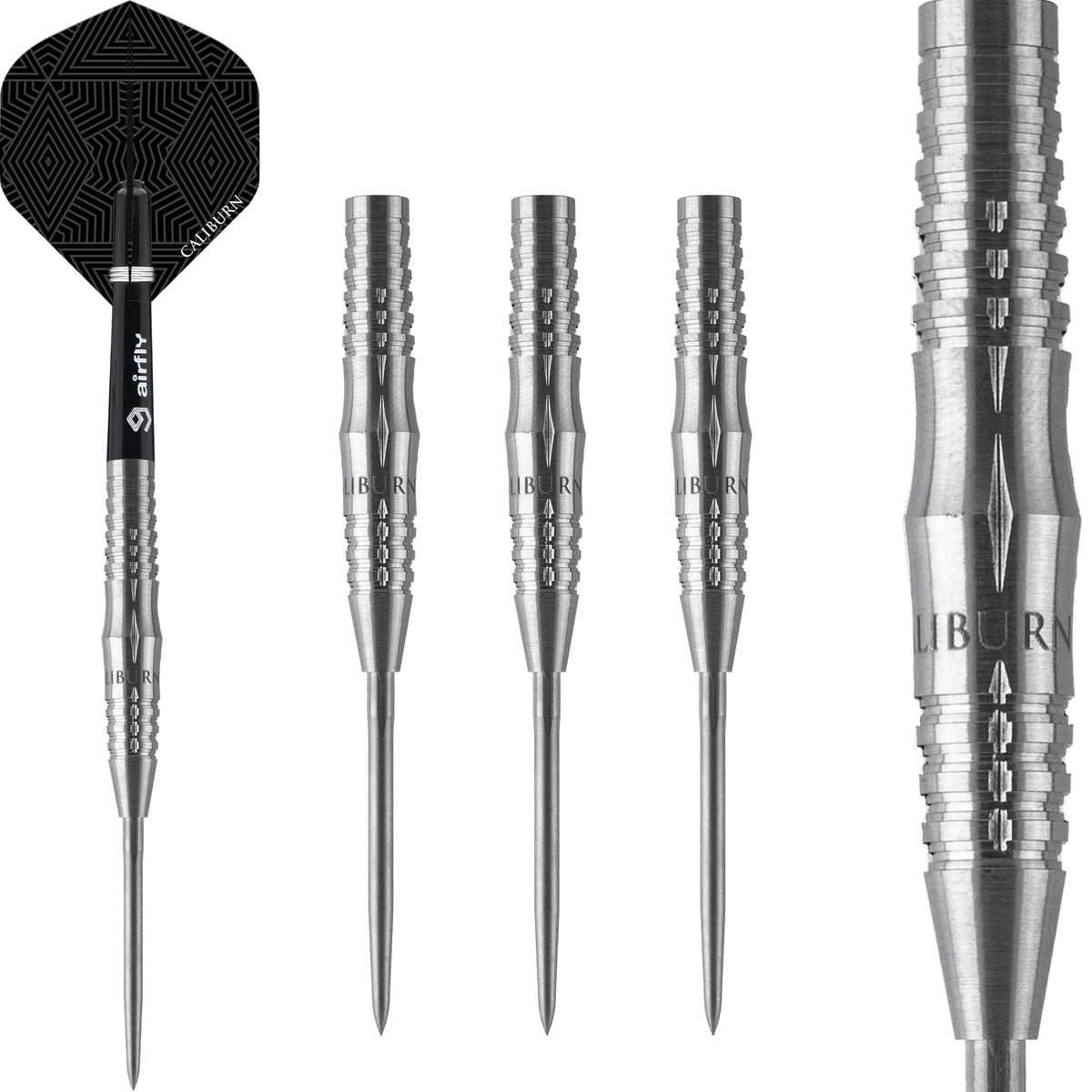 Hunt H3 Steel Tip Darts - 90% Tungsten — three barrel close-ups