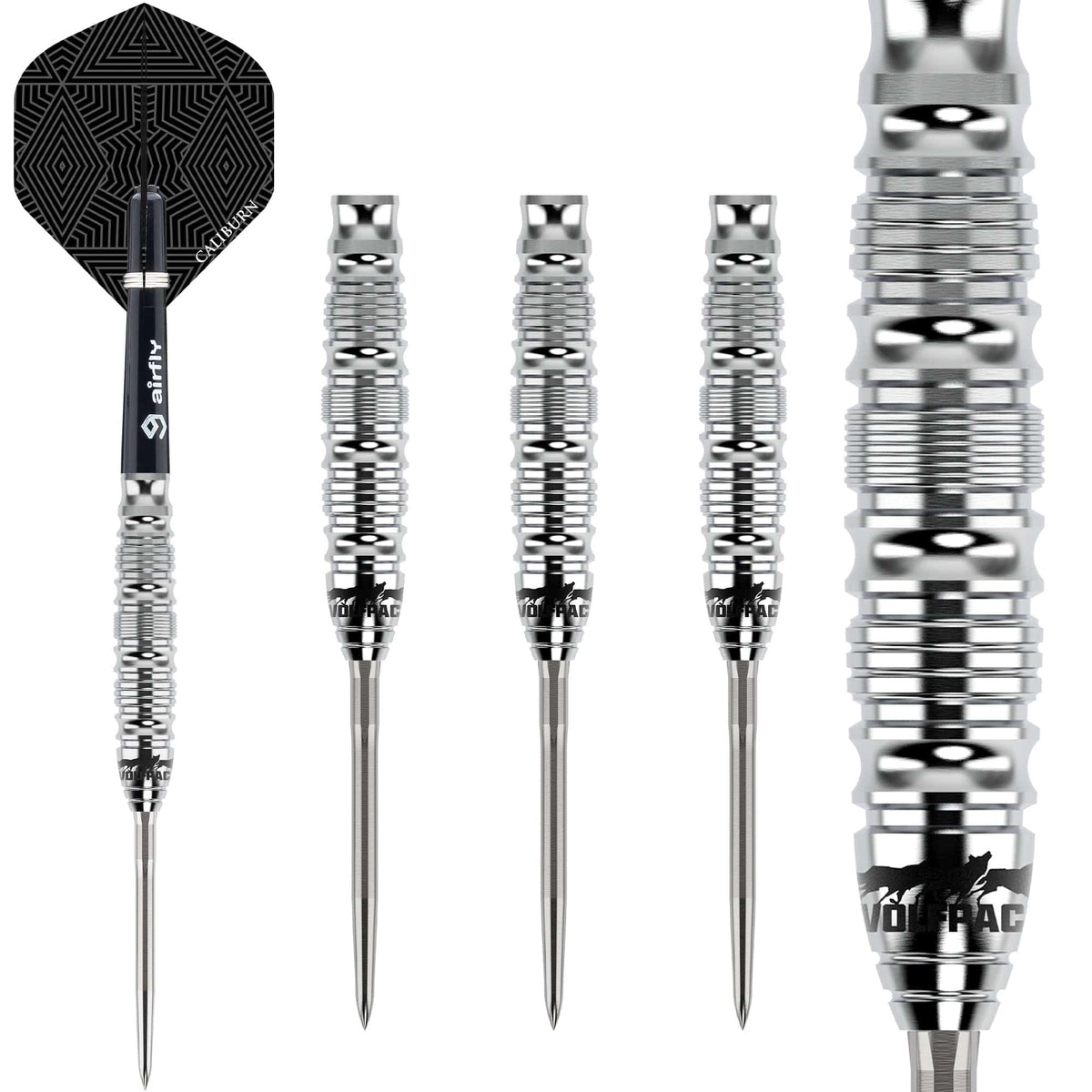 Wolfpack W5 Steel Tip Darts - 90% Tungsten — three barrel close-ups
