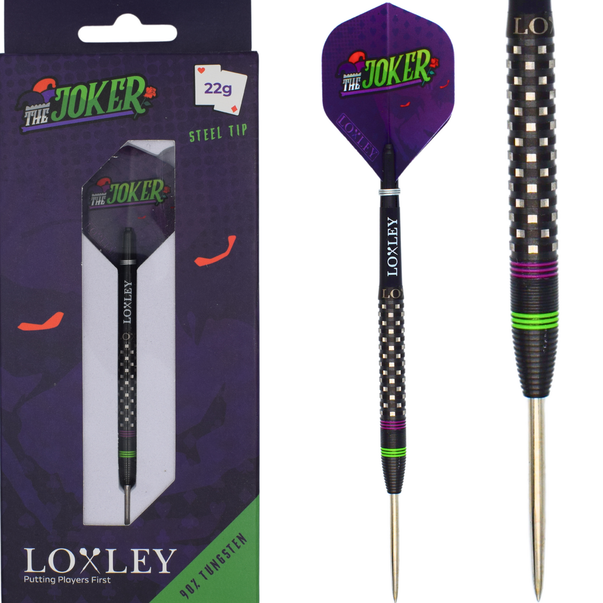Loxley - The Joker Darts Steel Tip Darts - 90% Tungsten — three barrel close-ups