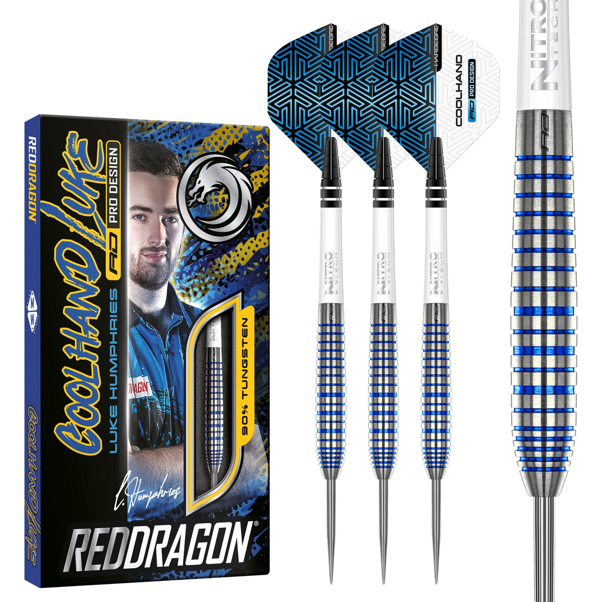 Red Dragon - Luke Humphries Cool Blue Tx3 Steel Tip Darts - — three barrel close-ups