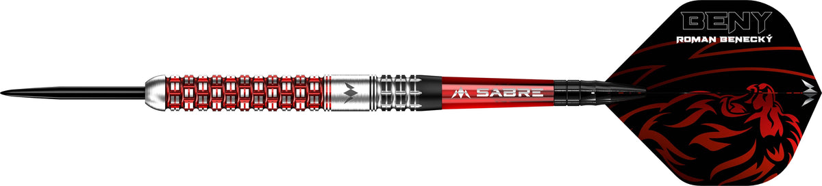 Mission Roman Benecky Black & Red 90% Tungsten Darts — three barrel close-ups